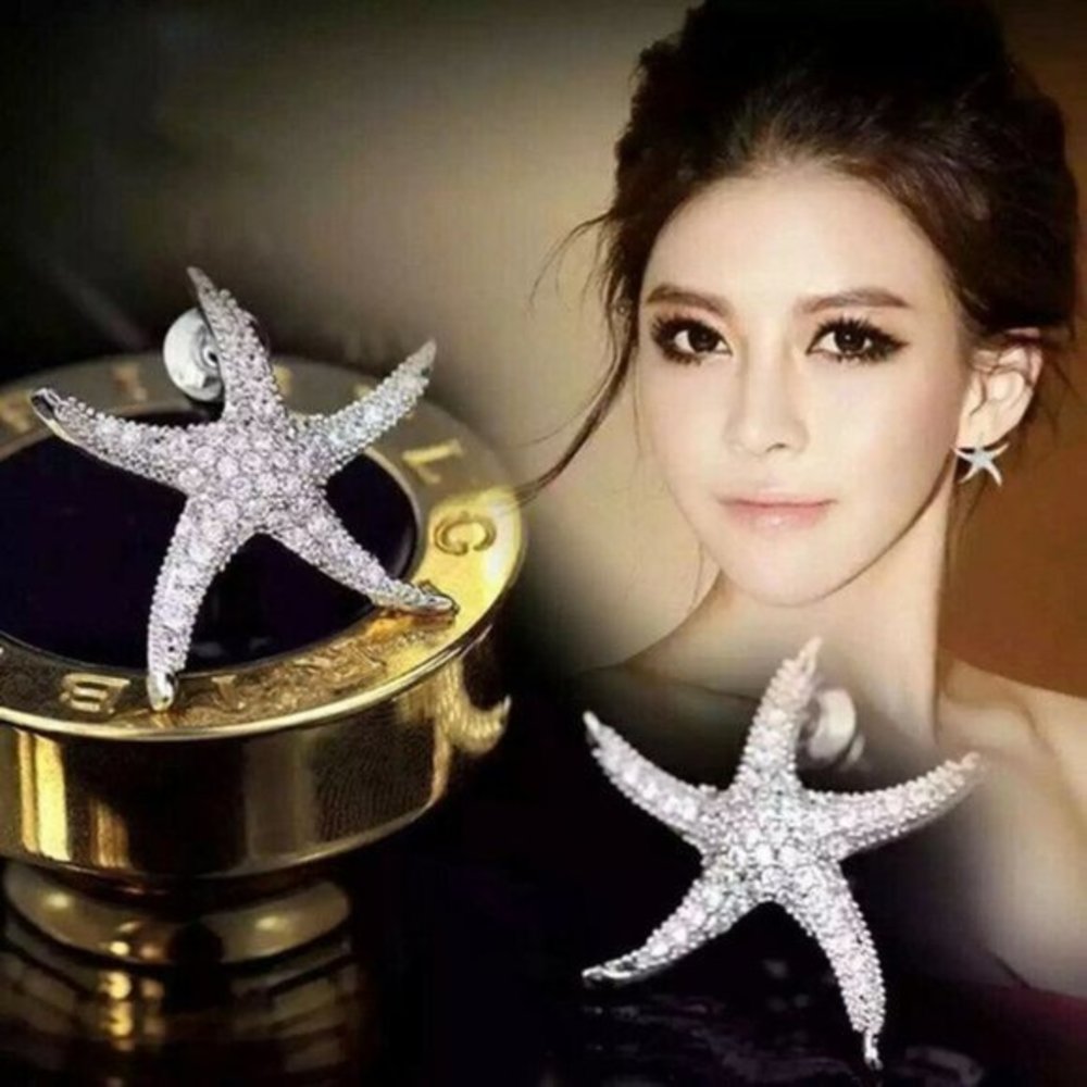 Splendid 925 Silver Diamond Sea Star Earrings